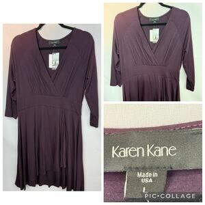 Karen Kane Ladies Dress 3/4 Sleeves Egg Plant Color Size Large NWT